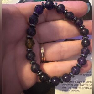 Tigers eye & amethyst gemstone confidence & soothing Evolve Mala bracelet NEW M